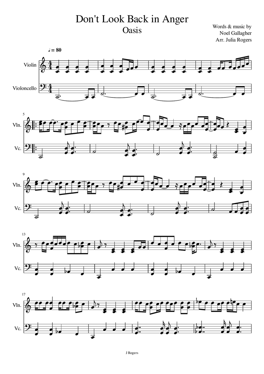 Don't Look Back In Anger String Duet scores gallery preview page 1