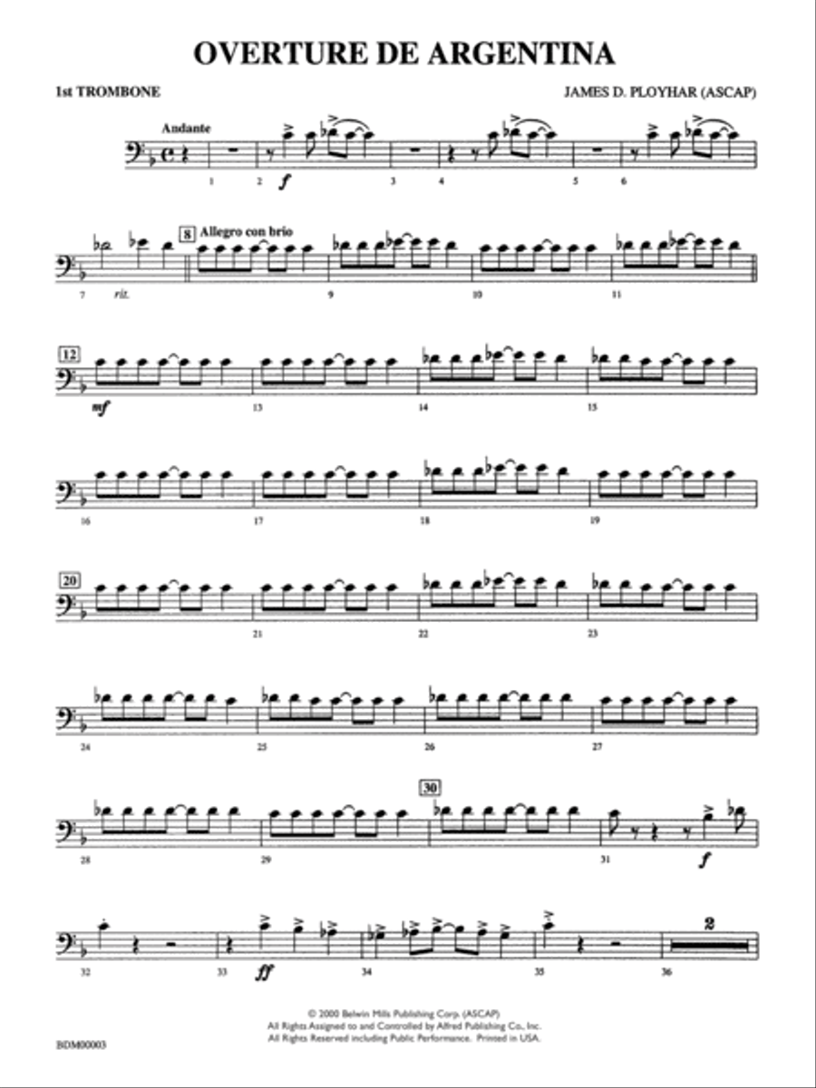 Overture de Argentina: 1st Trombone Concert Band scores gallery preview page 1