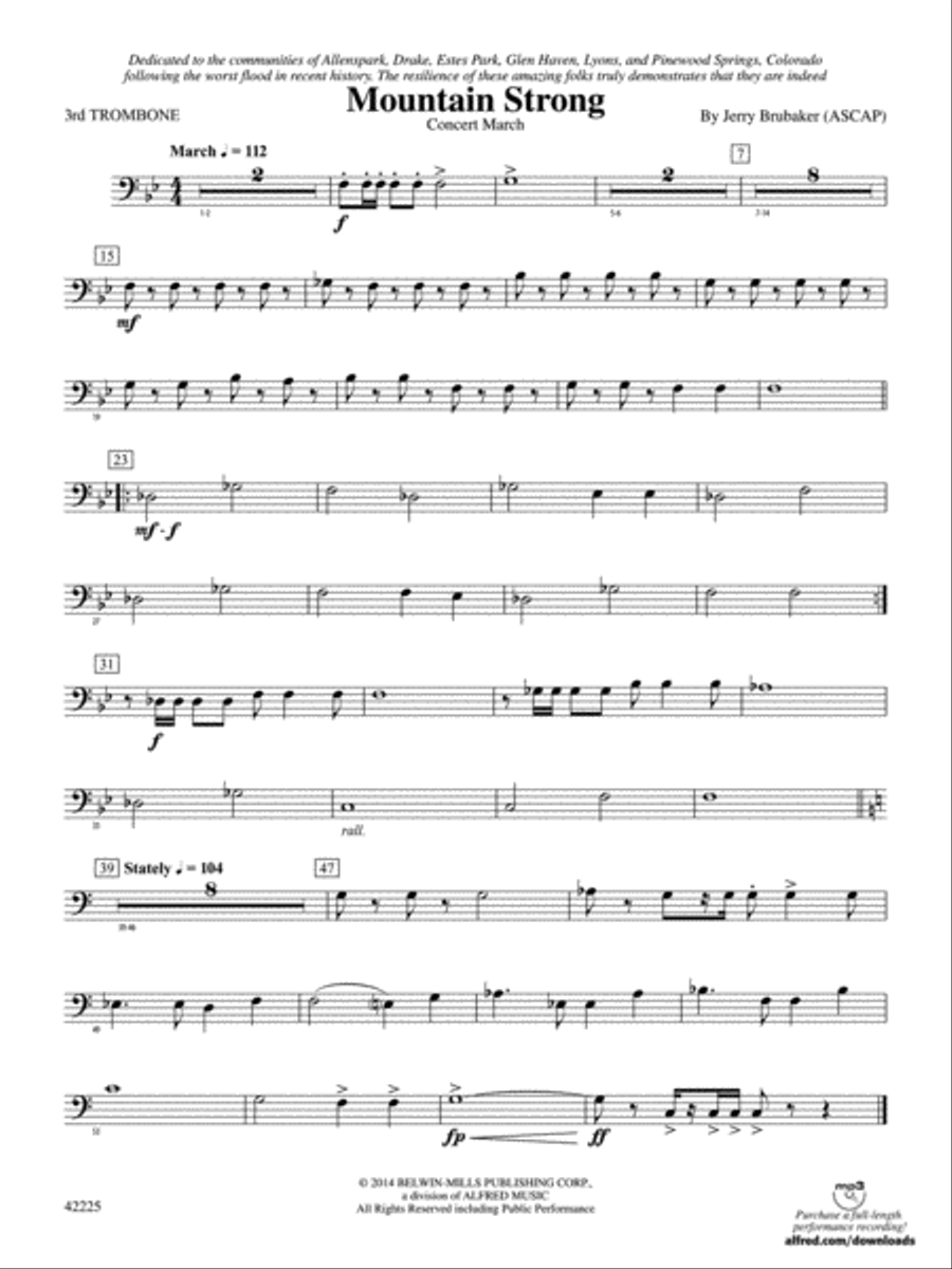 Mountain Strong: 3rd Trombone Concert Band scores gallery preview page 1