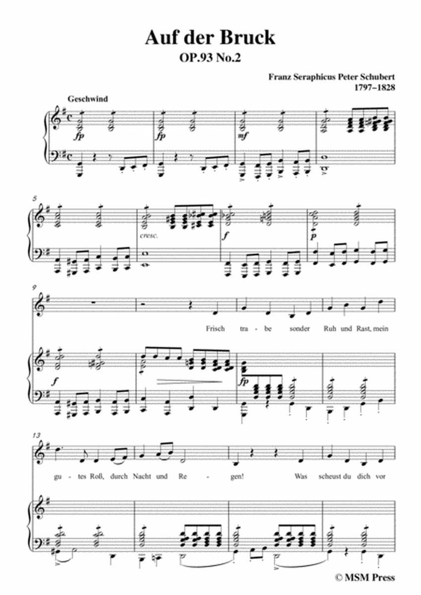 Schubert-Auf der Bruck,Op.93 No.2,in G Major,for Voice&Piano image number null