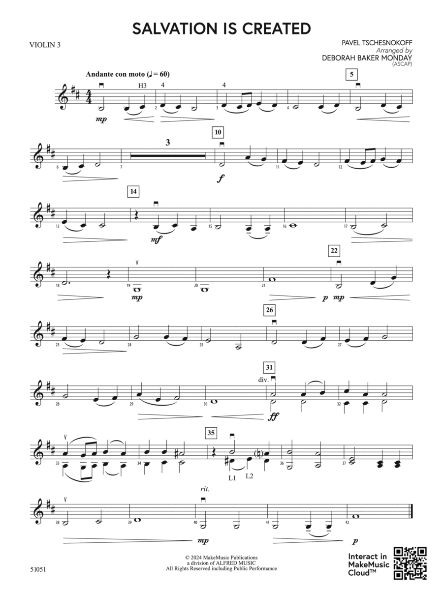 Salvation is Created: 3rd Violin (Viola [TC]) String Orchestra scores gallery preview page 1