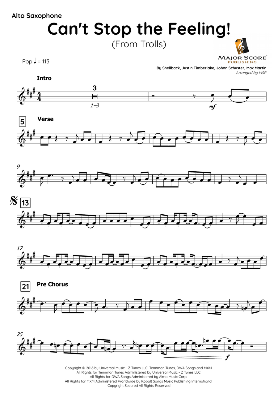 Can't Stop The Feeling! Alto Saxophone scores gallery preview page 2