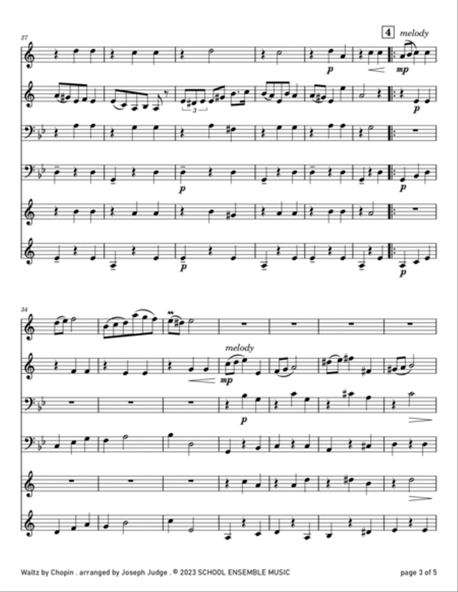 Waltz by Chopin for Brass Quartet in Schools Brass Quartet scores gallery preview page 3