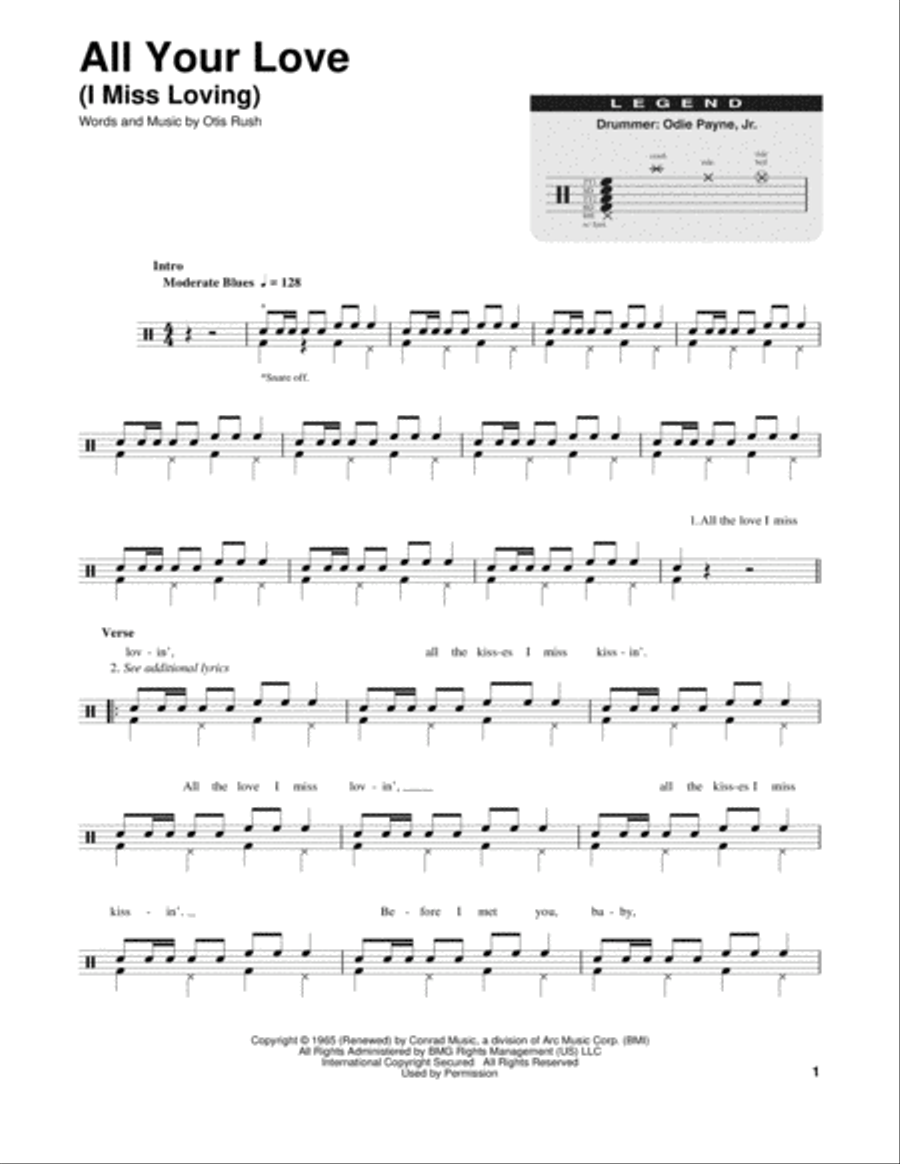 All Your Love (I Miss Loving) Drum Set scores gallery preview page 1