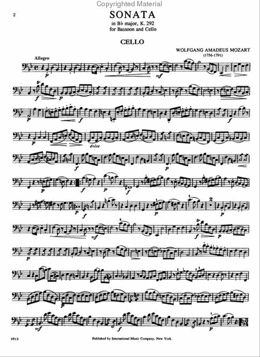 Sonata In B Flat Major, K. 292 For Bassoon & Cello Bassoon scores gallery preview page 3