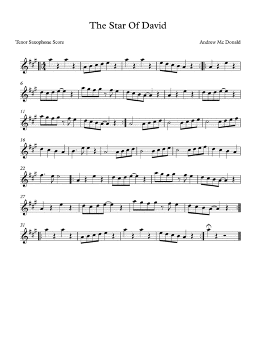 The Star Of David Bb Tenor Saxophone Score Tenor Saxophone scores gallery preview page 1