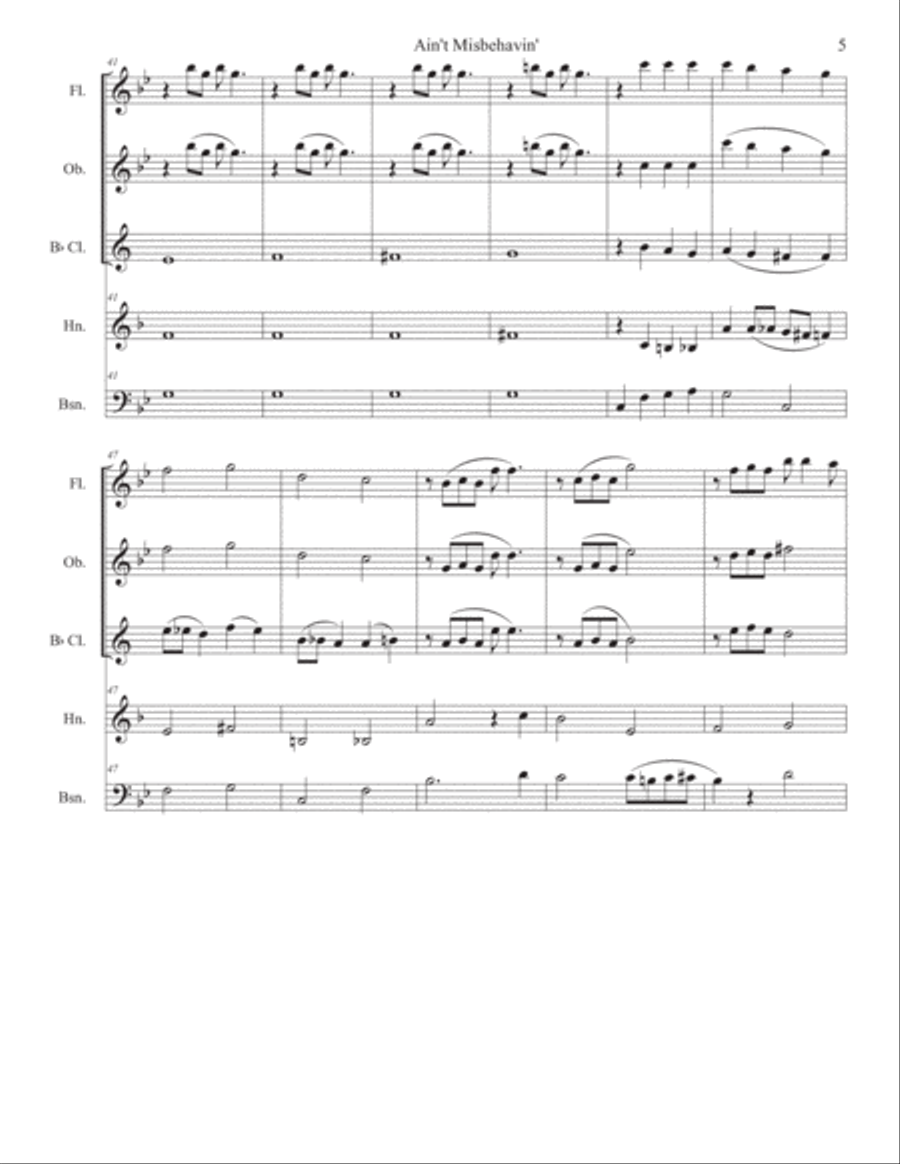 Ain't Misbehavin' Woodwind Quintet scores gallery preview page 5