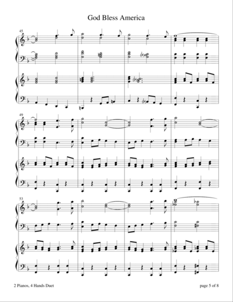God Bless America 2 Pianos, 4-Hands scores gallery preview page 6