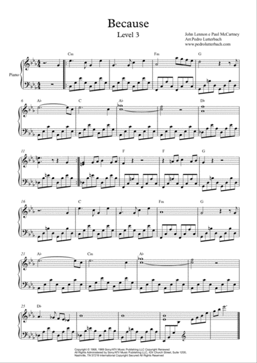 Because Piano Solo scores gallery preview page 1