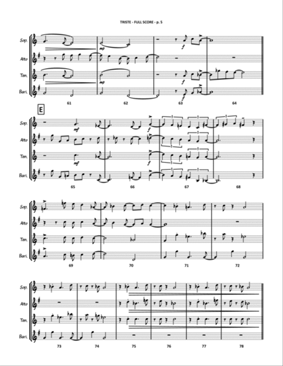 Triste Triste Saxophone Quartet scores gallery preview page 6