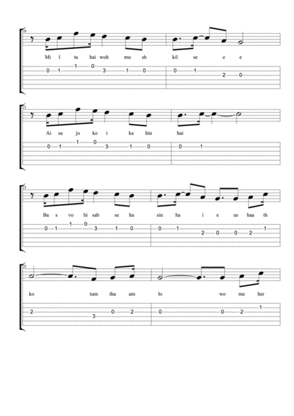 kal ho na ho sheet music and guitar tabs for beginner guitar players﻿ image number null