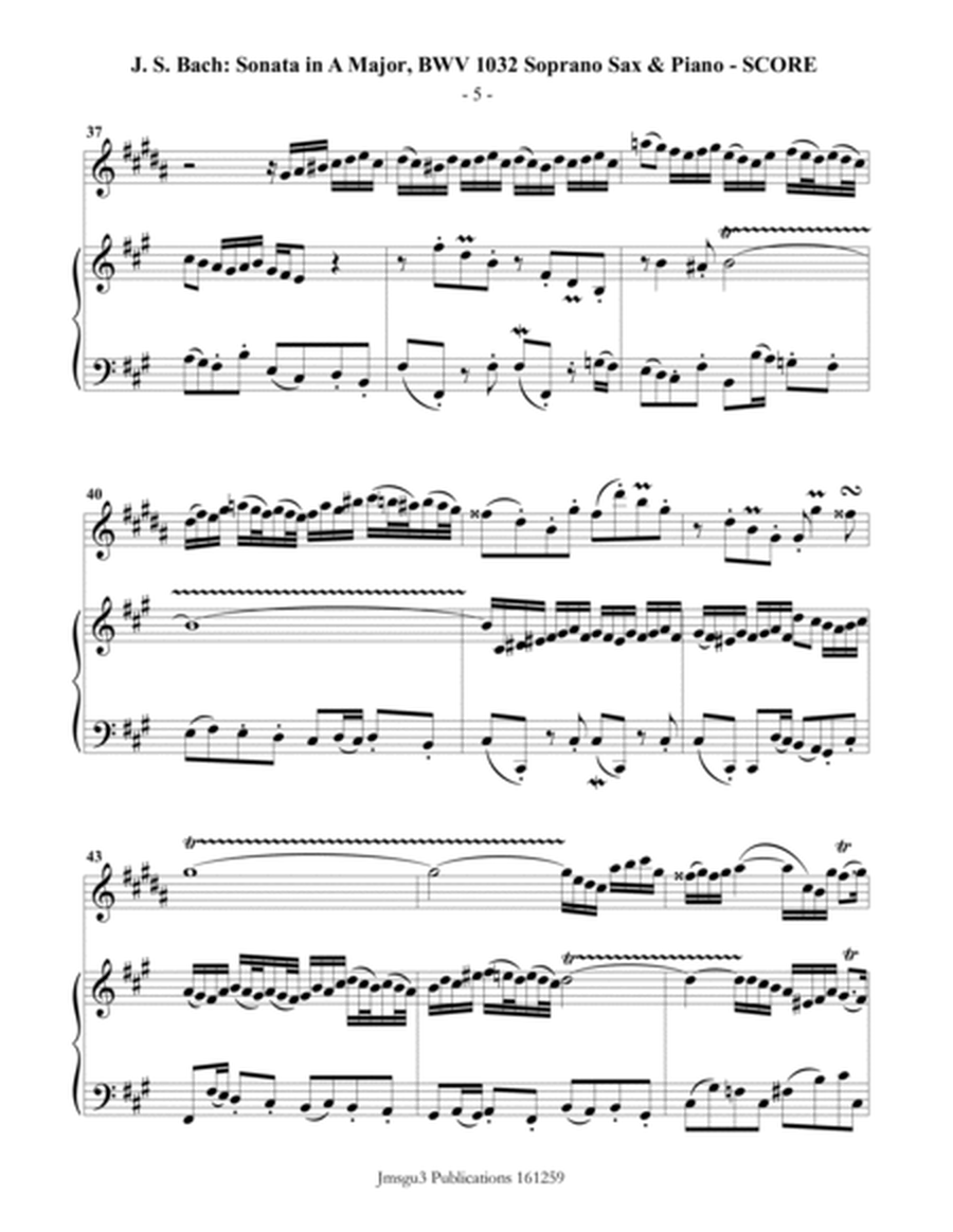 BACH: Sonata in A BWV 1032 for Soprano Sax & Piano image number null