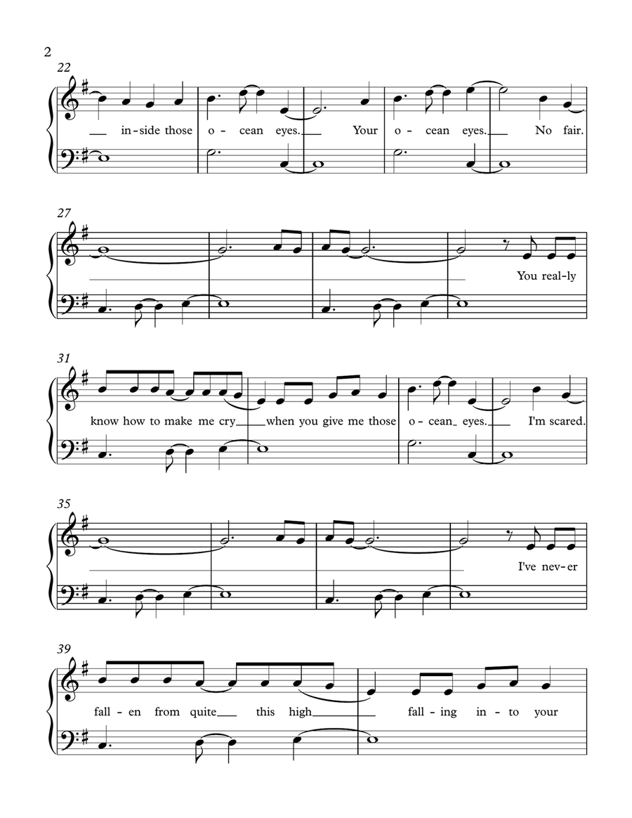 Ocean Eyes Easy Piano scores gallery preview page 2