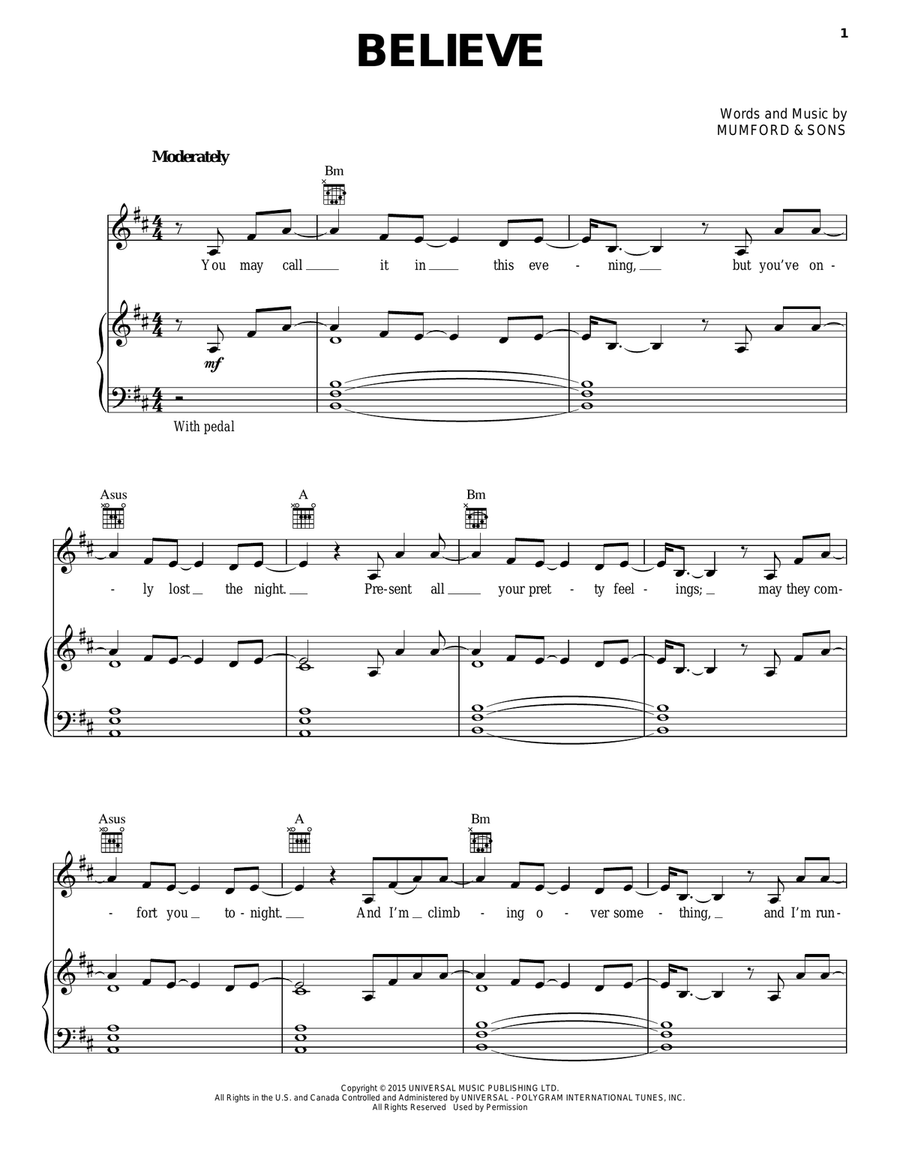 Believe Piano, Vocal, Guitar scores gallery preview page 1