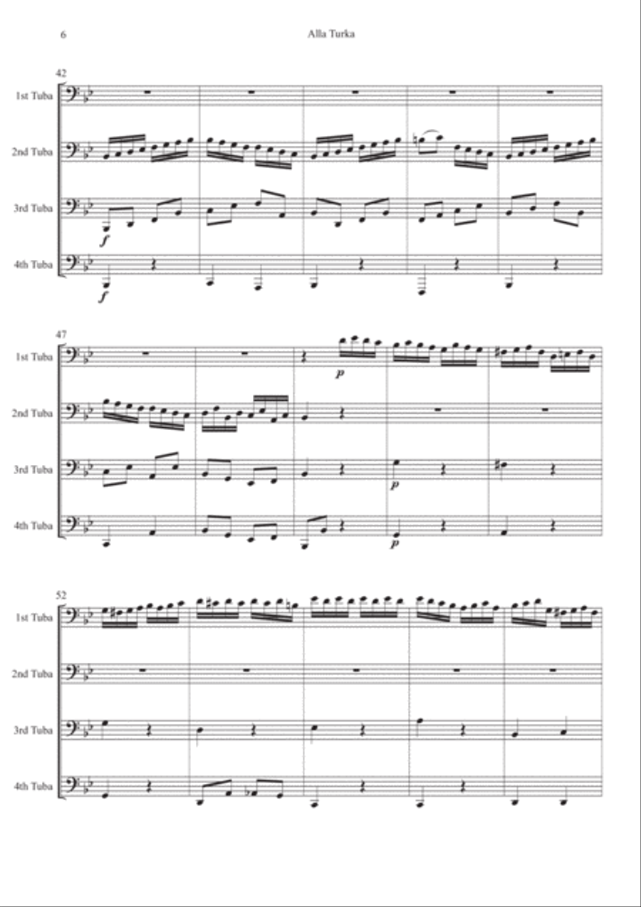 Alla Turka (Turkish March) for Symphonic Tuba Quartet Tuba Quartet scores gallery preview page 6