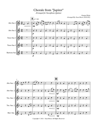 Chorale from "Jupiter" - Sax Quintet