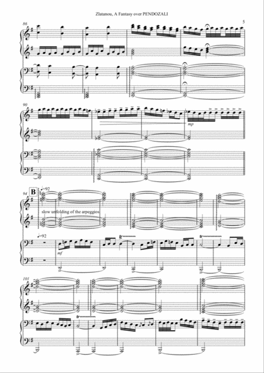 A FANTASY OVER PENDOZALI, for 4 hands, one piano 1 Piano, 4-Hands scores gallery preview page 5