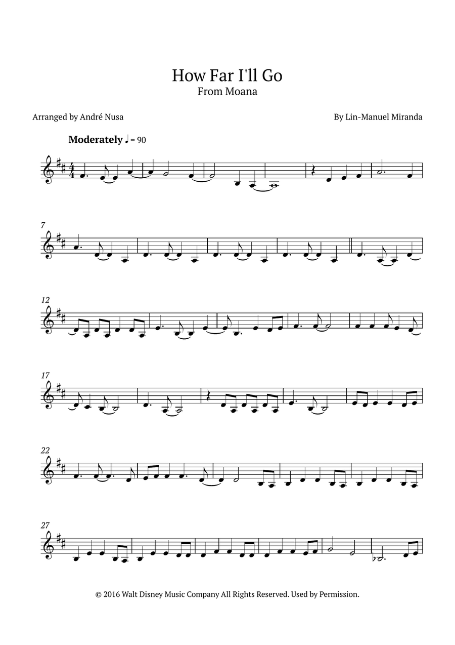 How Far I'll Go Horn Solo scores gallery preview page 1