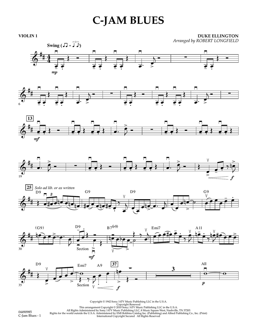 C-Jam Blues - Violin 1 C-Jam Blues - Violin 1 Orchestra scores gallery preview page 1