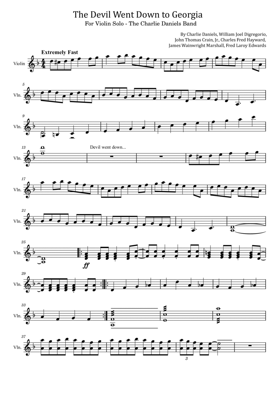 The Devil Went Down To Georgia Violin Solo scores gallery preview page 1