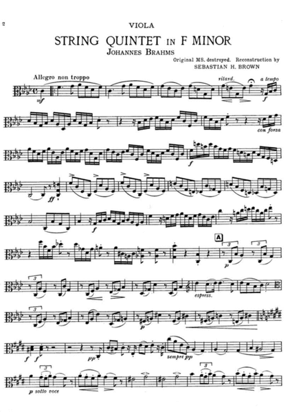 Brahms String Quintet Op34 for 2 vlns viola and 2 Cellos (Brown) Viola part