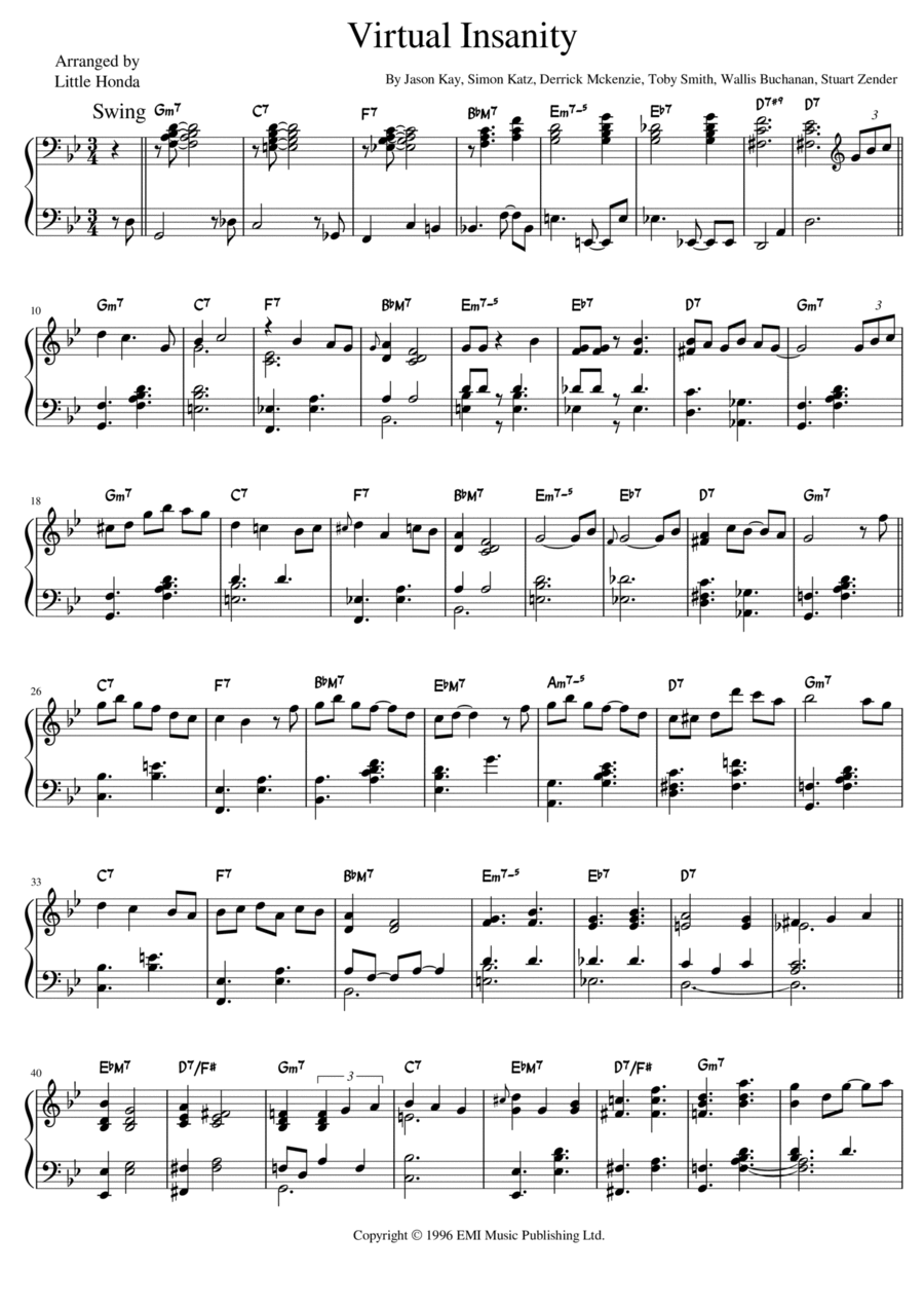 Virtual Insanity Piano Solo scores gallery preview page 1