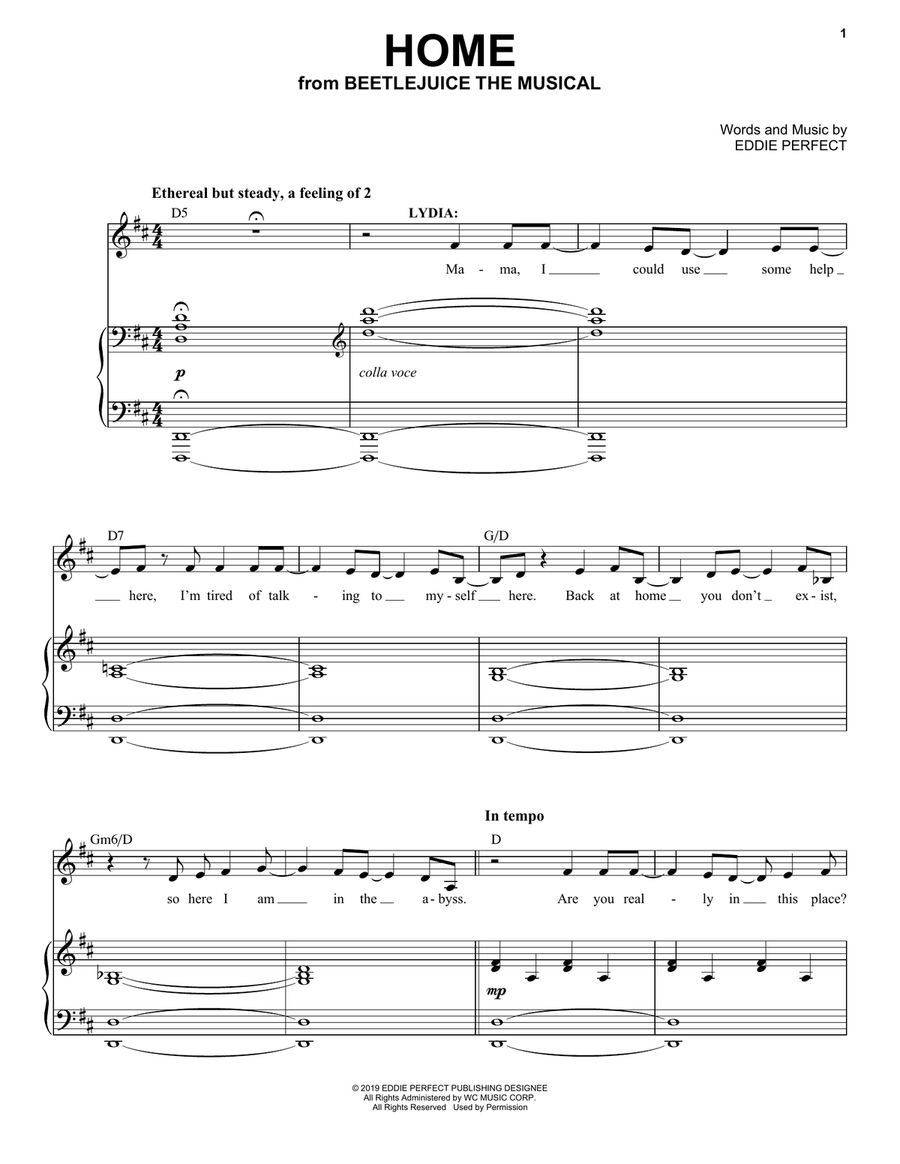 Home (from Beetlejuice The Musical) Piano, Vocal scores gallery preview page 1