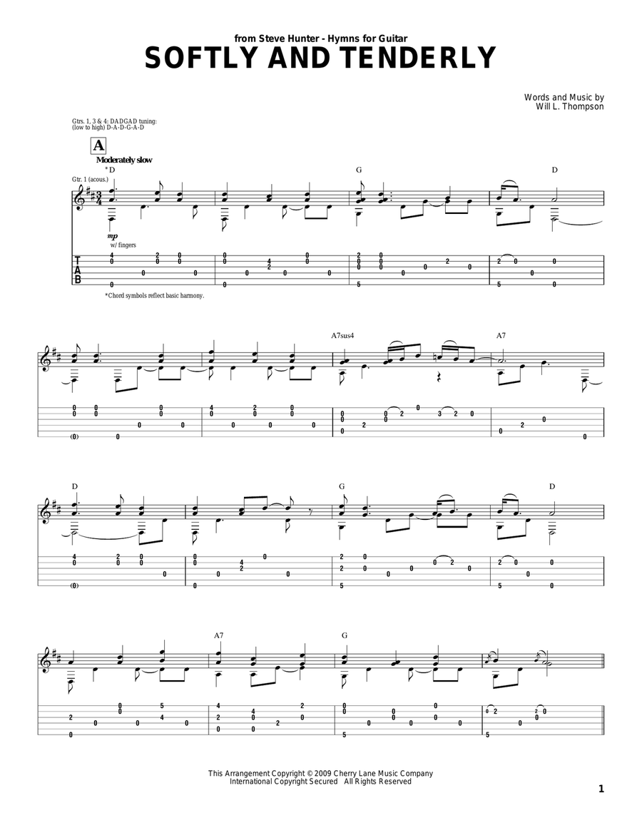 Softly And Tenderly Acoustic Guitar scores gallery preview page 1