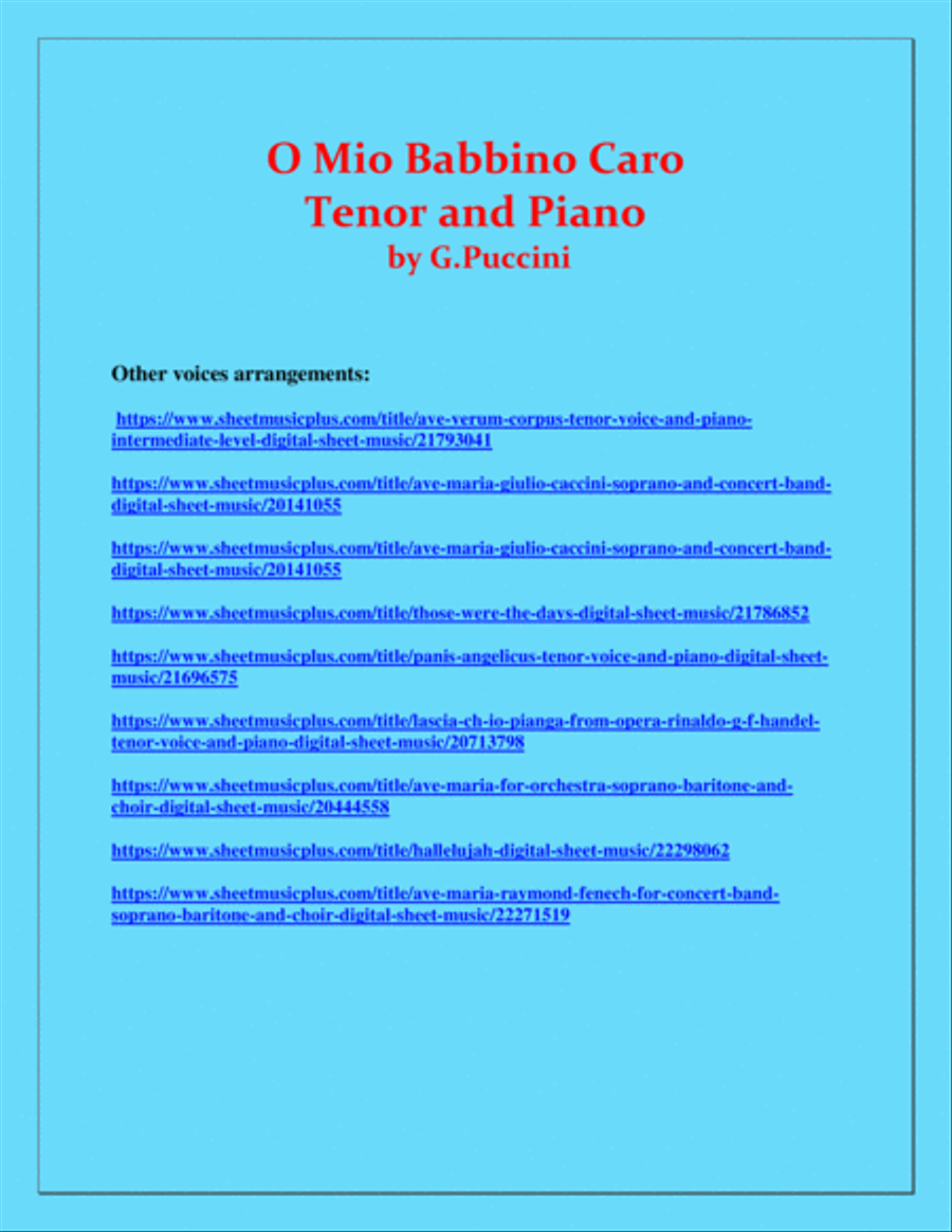 O Mio Babbino Caro - G.Puccini - Tenor voice and Piano Tenor Voice scores gallery preview page 3