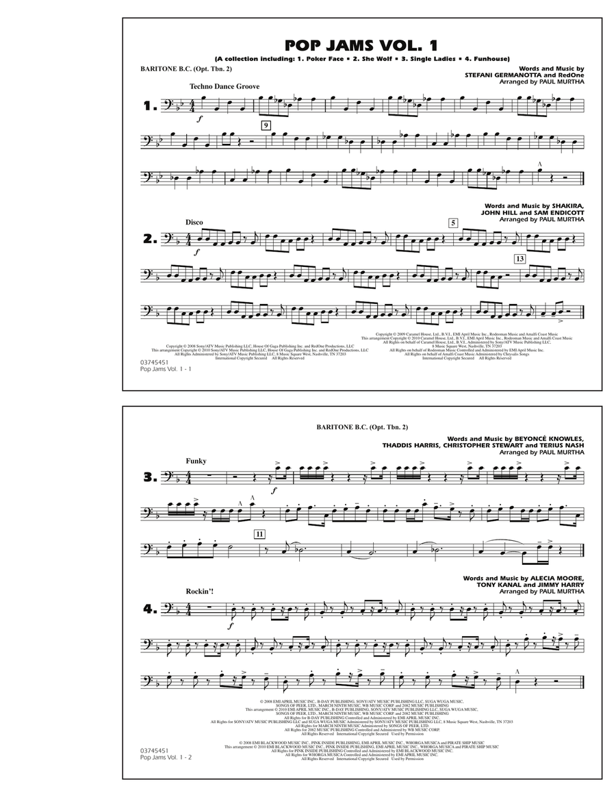 Pop Jams: Vol. 1 - Baritone B.C. (Opt. Tbn. 2) Baritone Horn BC scores gallery preview page 1