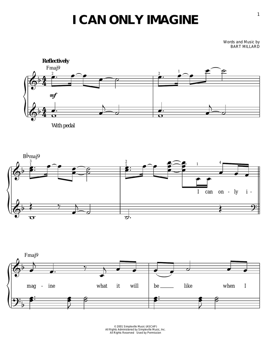 I Can Only Imagine Easy Piano scores gallery preview page 1