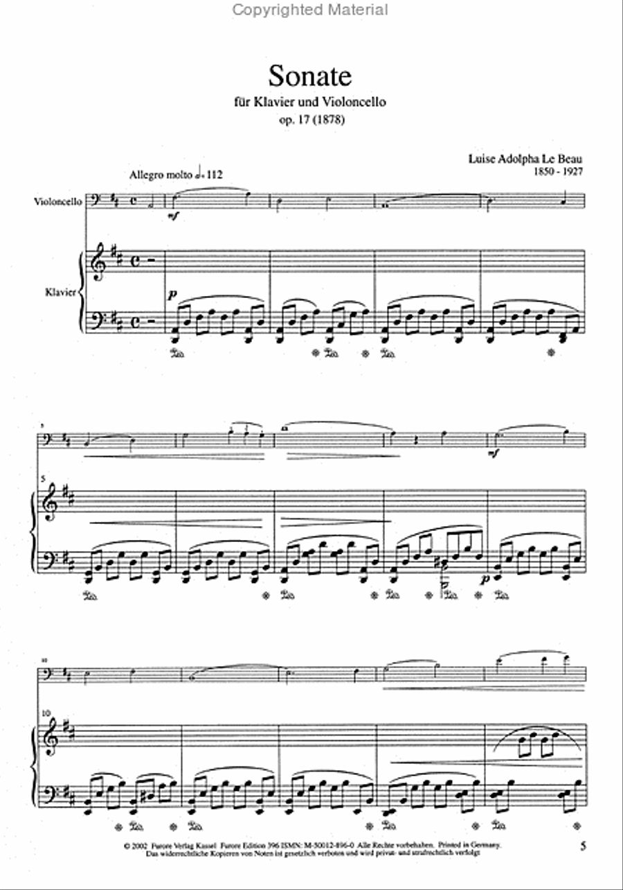 Sonate fur Violoncello und Klavier D-Dur op. 17 Piano Accompaniment scores gallery preview page 2