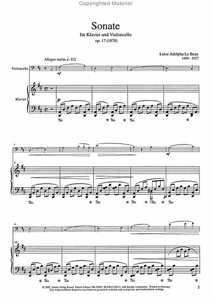 Sonate fur Violoncello und Klavier D-Dur op. 17