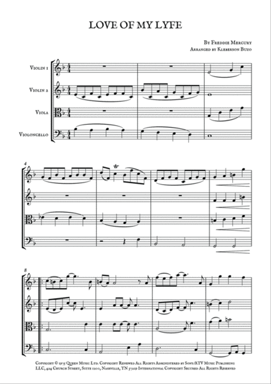 Love Of My Life String Quartet scores gallery preview page 2