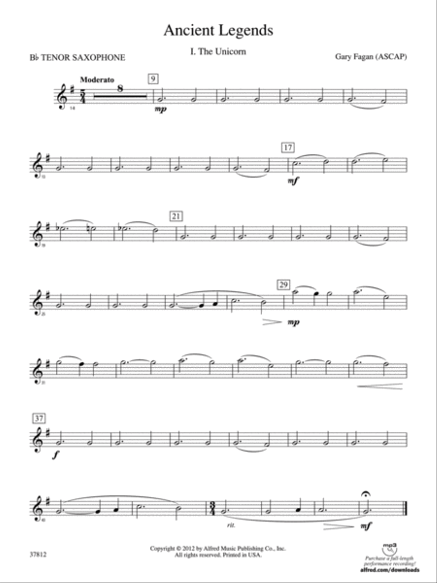 Ancient Legends: B-flat Tenor Saxophone Concert Band scores gallery preview page 1