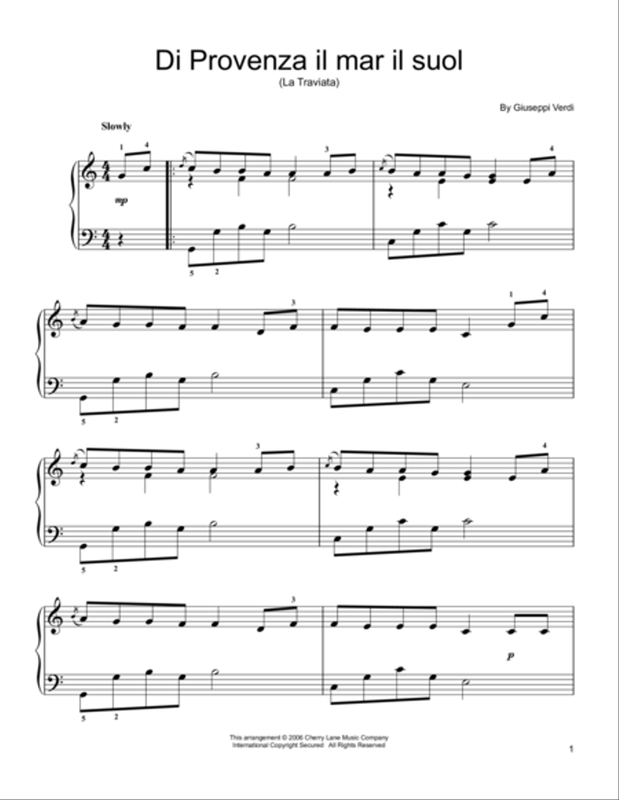Di Provenza Il Mar, Il Suol Easy Piano scores gallery preview page 1