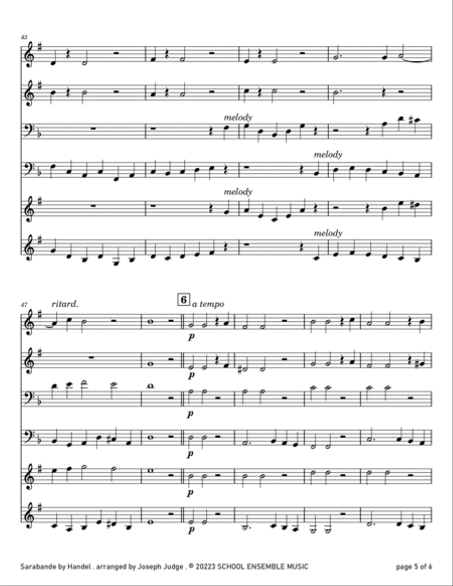 Sarabande by Handel for Brass Quartet in Schools Brass Quartet scores gallery preview page 5