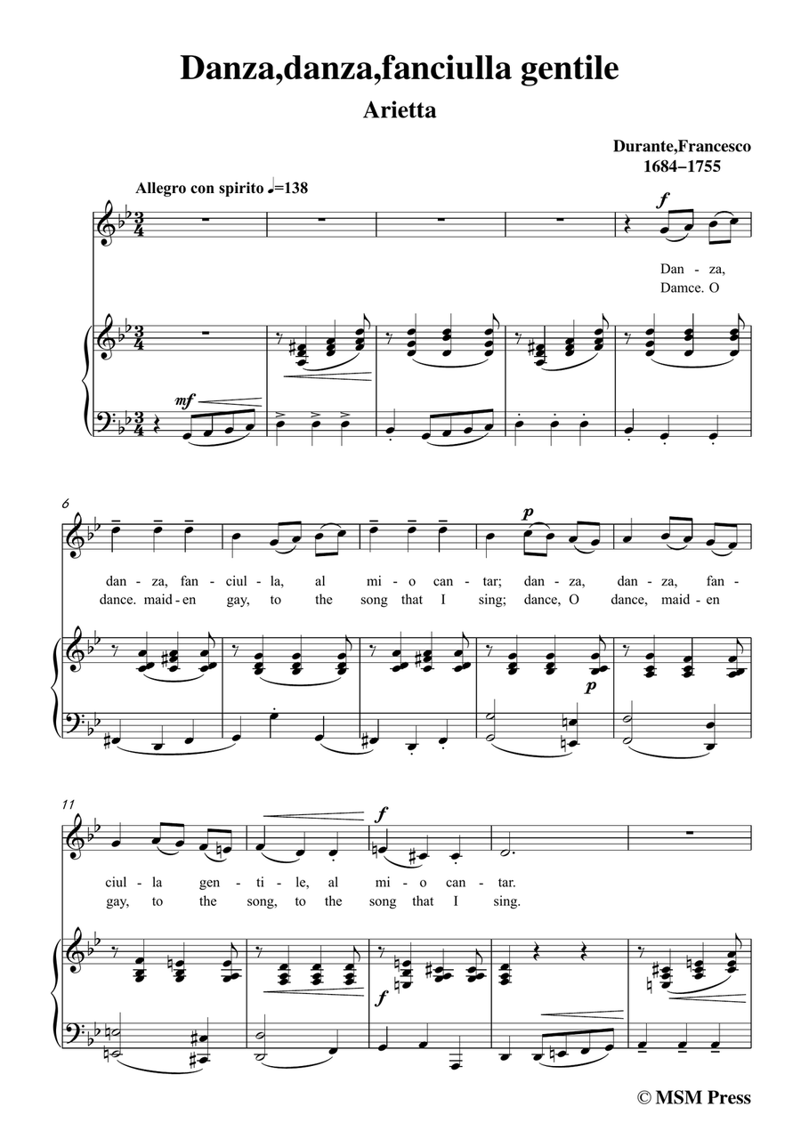 Durante-Danza,danza,fanciulla gentile,in g minor,for Voice and Piano Piano, Vocal scores gallery preview page 3