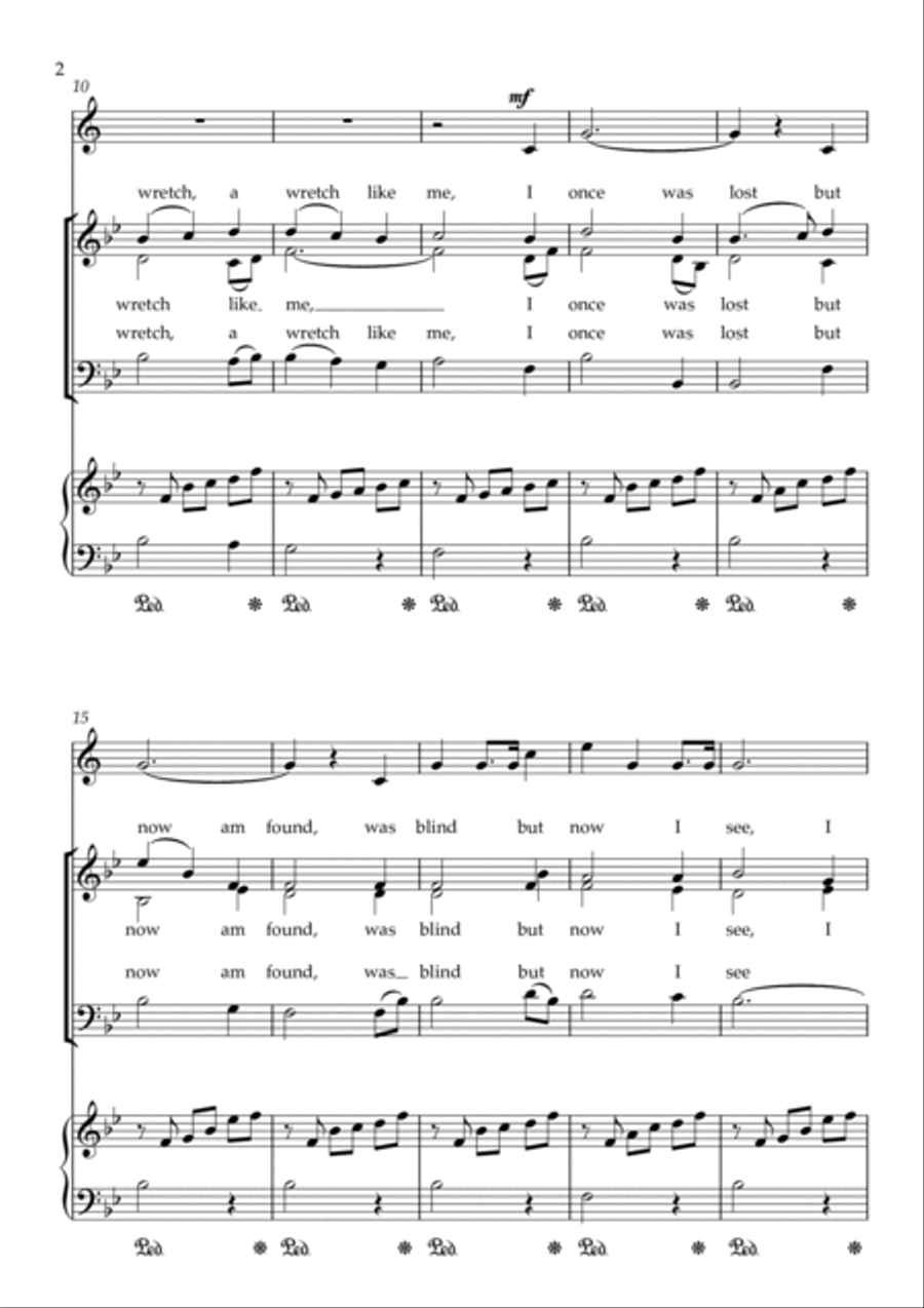 Amazing Grace, with The Last Post, for SAB choir, piano, trumpet in Bb 3-Part scores gallery preview page 2