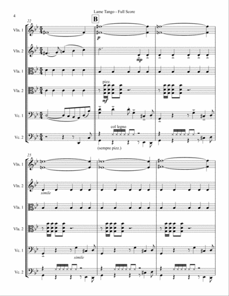 Lame Tango (from Tango Suite) for string sextet - Letter version Cello scores gallery preview page 4