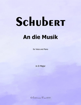 Book cover for An die Musik, by Schubert, in D Major
