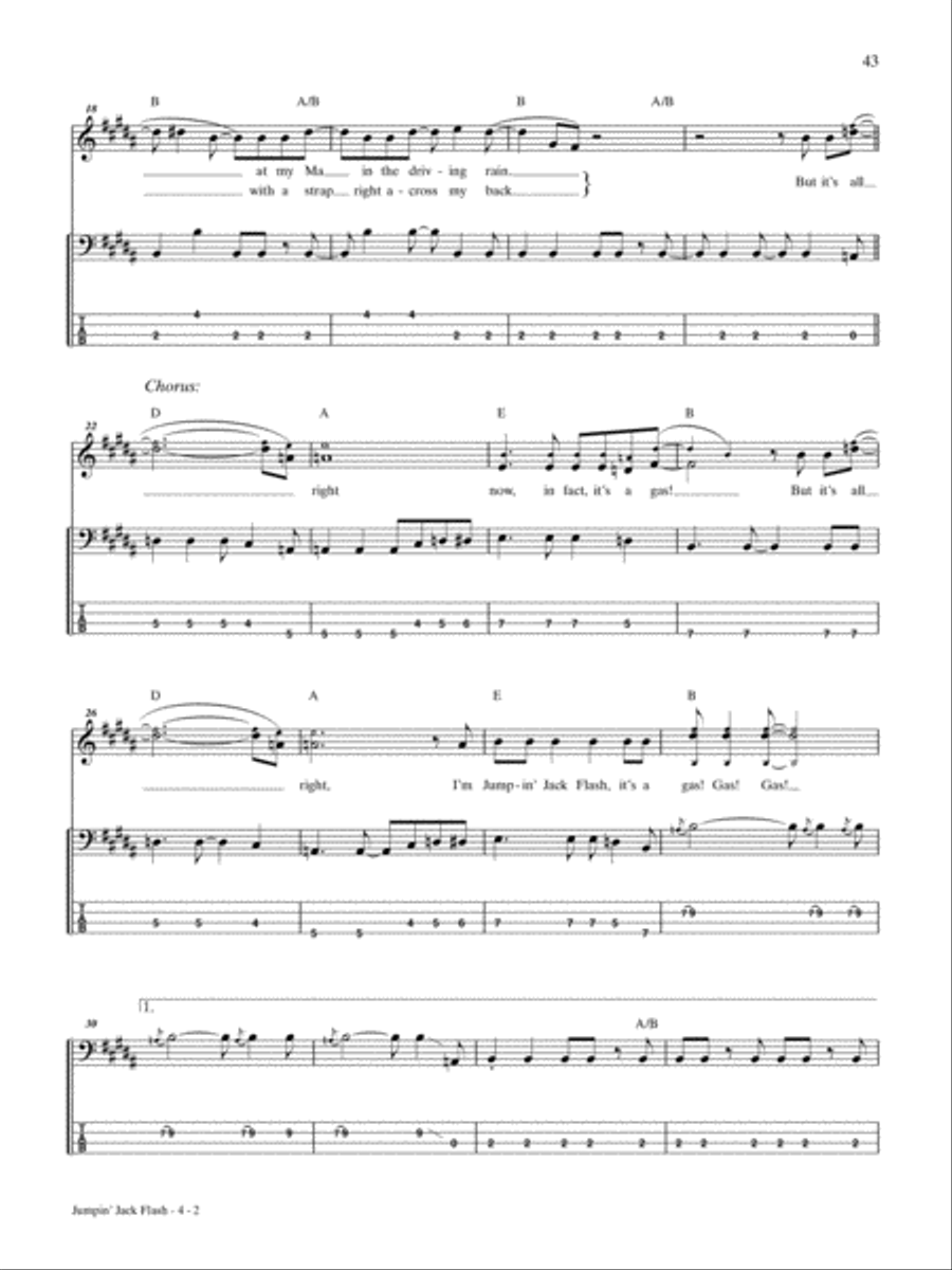 Jumpin' Jack Flash Bass Guitar Tablature scores gallery preview page 2