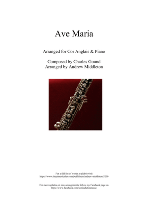 Book cover for Ave Maria arranged for Cor Anglais & Piano