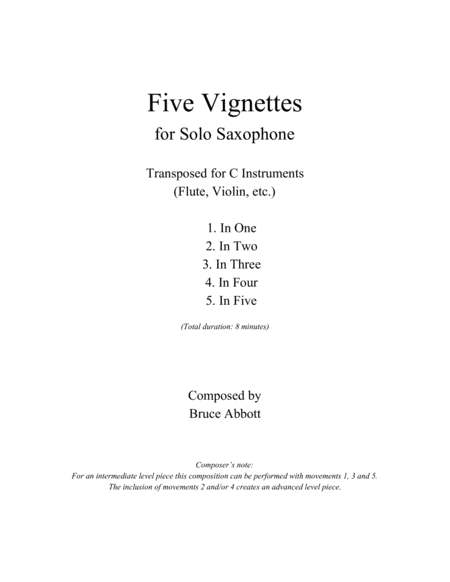 Five Vignettes for Solo Saxophone (Transcribed for C Instruments) image number null
