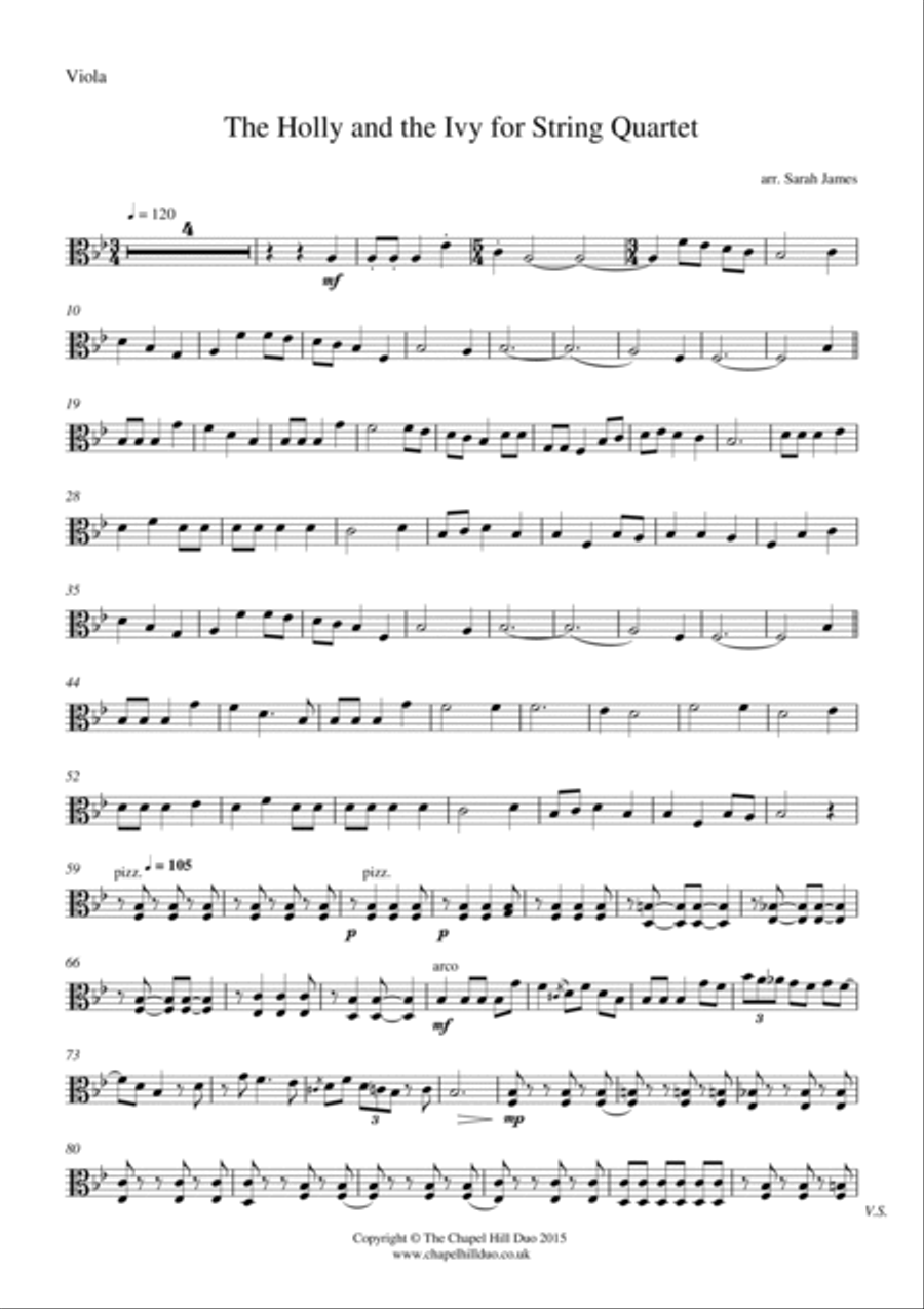 The Holly and the Ivy for String Quartet - Full Length arrangement by the Chapel Hill Duo String Quartet scores gallery preview page 6