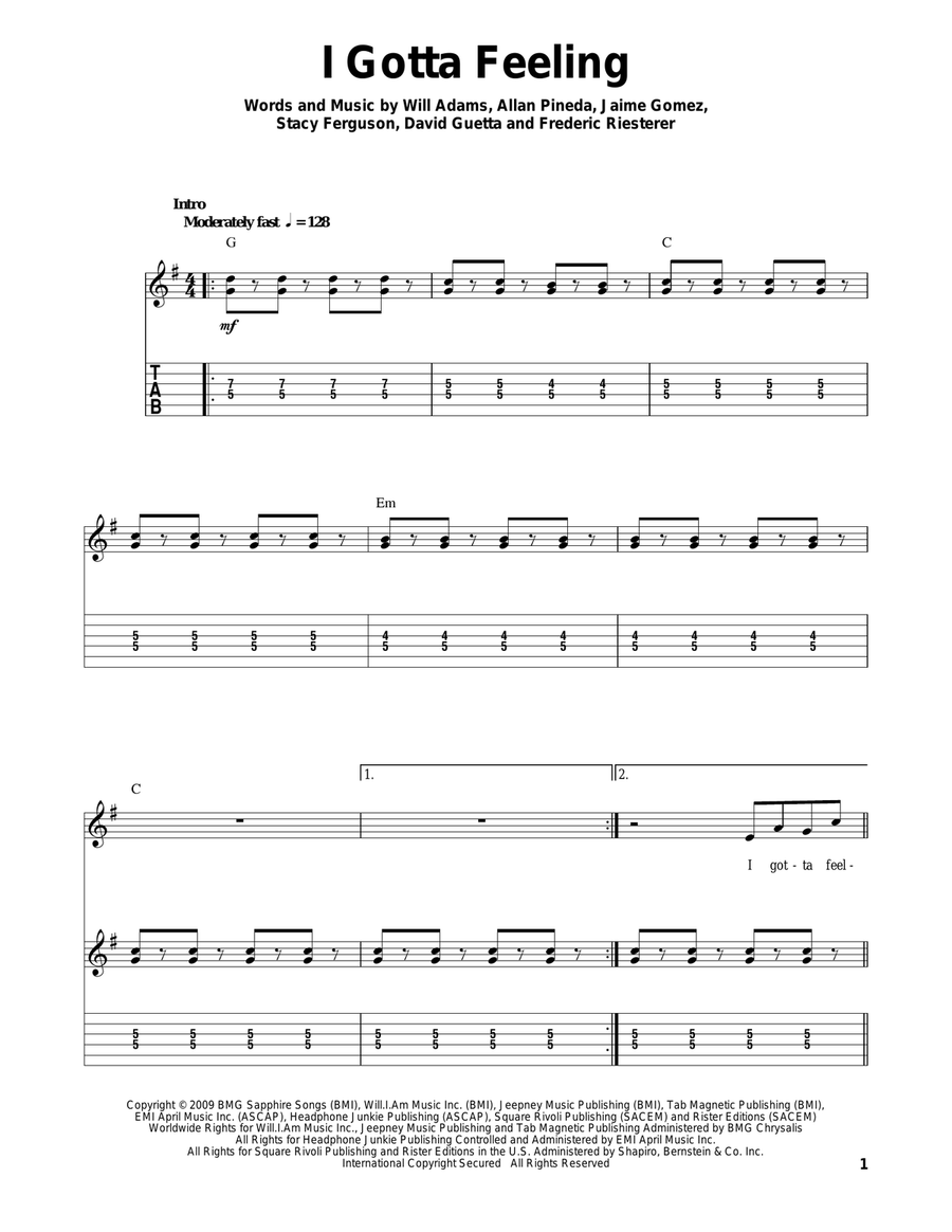 I Gotta Feeling I Gotta Feeling Acoustic Guitar scores gallery preview page 1