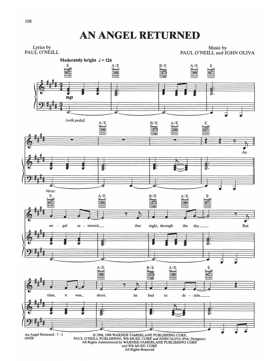 An Angel Returned Piano, Vocal, Guitar scores gallery preview page 1