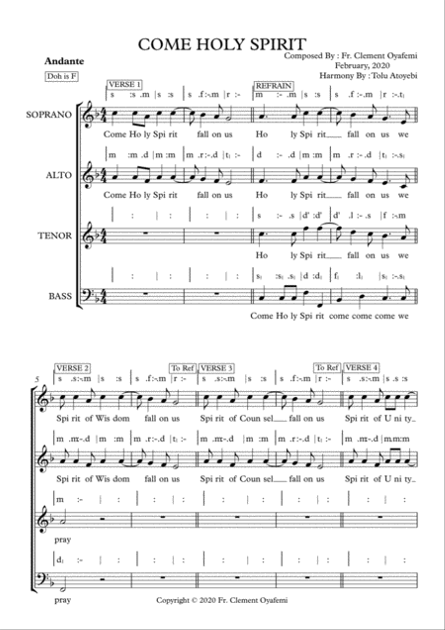 Come Holy Spirit 4-Part scores gallery preview page 1