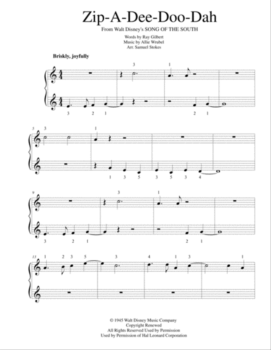 Zip-A-Dee-Doo-Dah Easy Piano scores gallery preview page 1