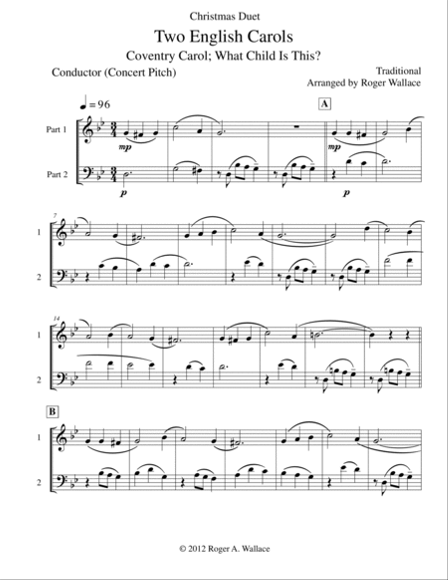 Two English Carols (Coventry Carol; What Child Is This?) - Mixed Duet Score and Parts scores gallery preview page 2